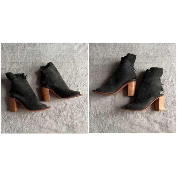 Free People Golden Road Peep Toe Leather Heel Boot Black Gray Sz 37 - Picture 5 of 15